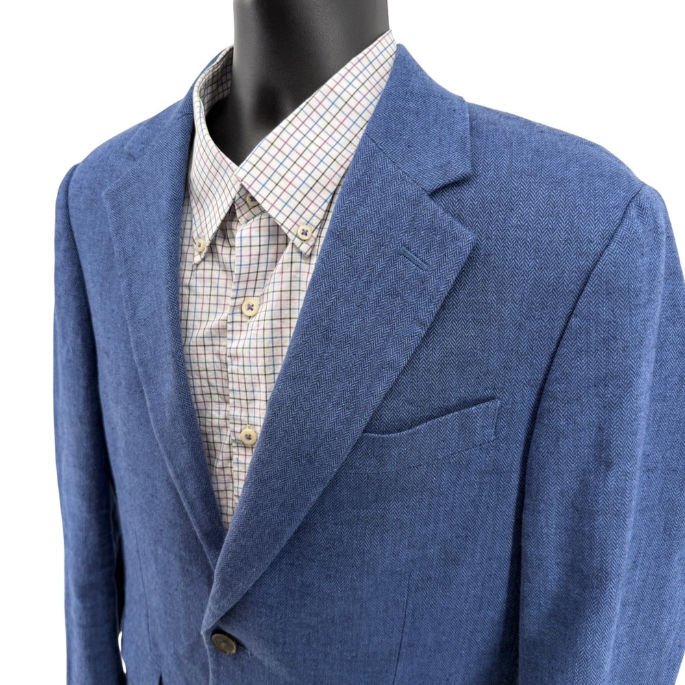 Banana Republic Linen Blend Unstructured Blazer Mens 38R Blue Linen Herringbone